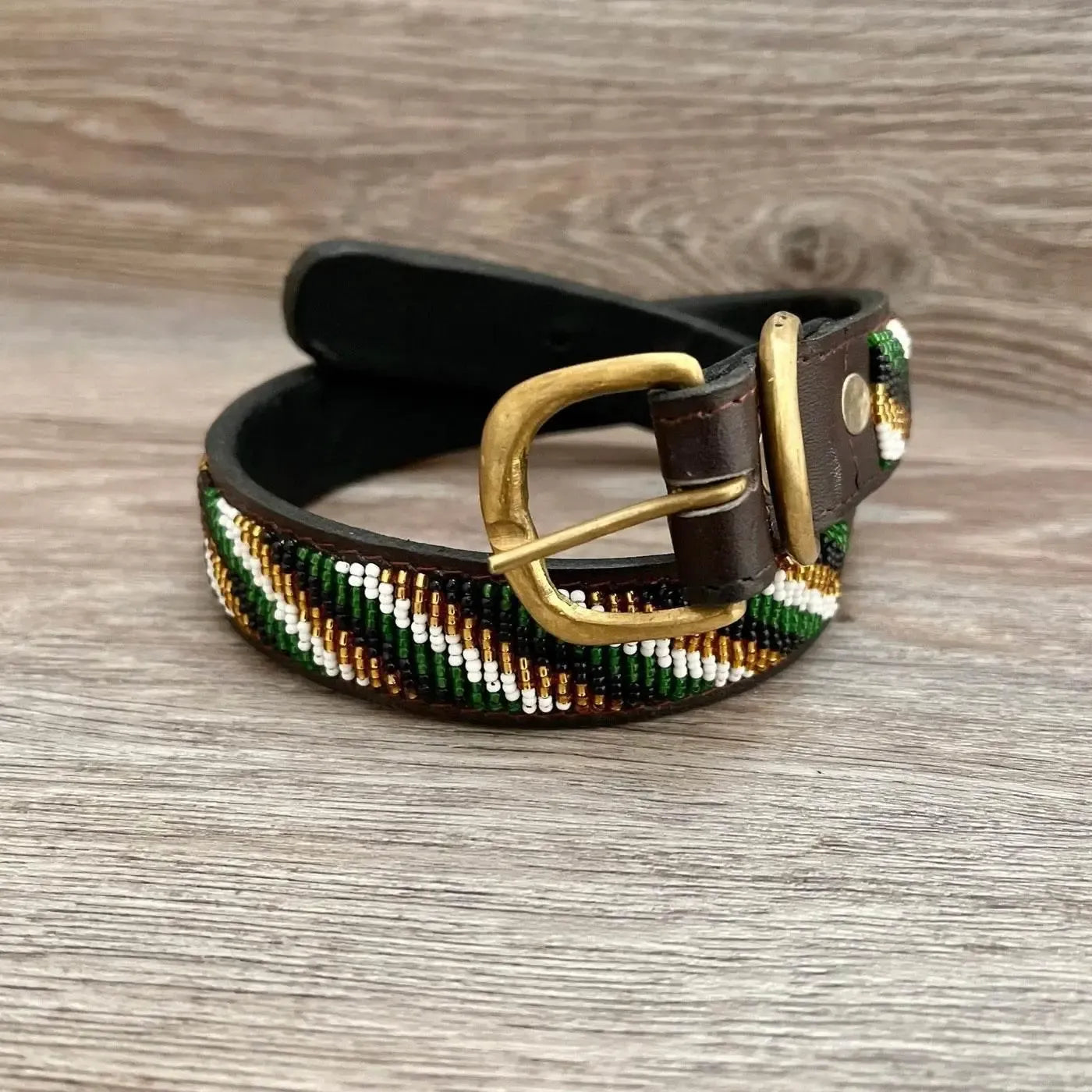 Hundehalsband Maasai aus Leder mit Perlen - Größe L - Glam & Gallop