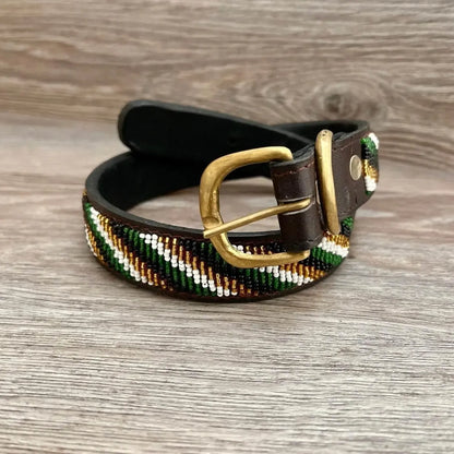 Hundehalsband Maasai aus Leder mit Perlen - Größe L - Glam & Gallop