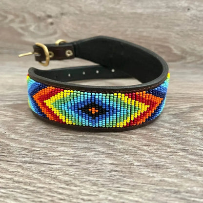 Hundehalsband Maasai aus Leder mit Perlen - Größe L - Glam & Gallop