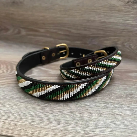 Hundehalsband Maasai aus Leder mit Perlen - Größe L - Glam & Gallop