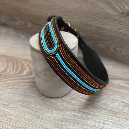Hundehalsband Maasai aus Leder mit Perlen - Größe L - Glam & Gallop