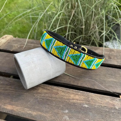 Hundehalsband Maasai aus Leder mit Perlen - Größe L - Glam & Gallop